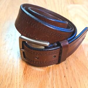 Men's Size 40 Brown Genuine Leather Sturdy Belt Silver Buckle